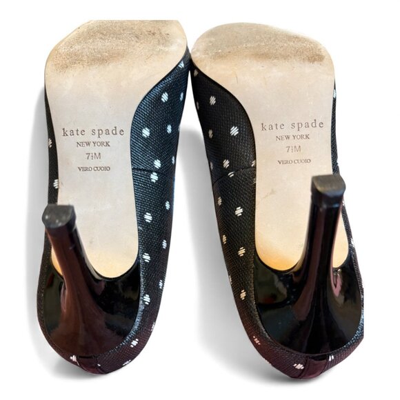 Kate Spade Molly peep-toe pump in black and white polka dots SZ 7.5 - Picture 6 of 7